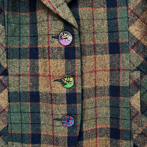 Joe Browns Wool Blend Waistcoat Womens US 10 Brown Green Black Plaid Button Vest - Picture 3 of 8